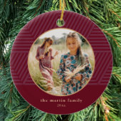 Mooi Berry Geometric Pattern Foto Kerstmis Keramisch Ornament