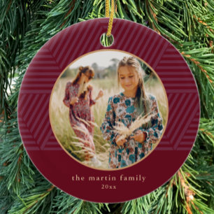 Mooi Berry Geometric Pattern Foto Kerstmis Keramisch Ornament