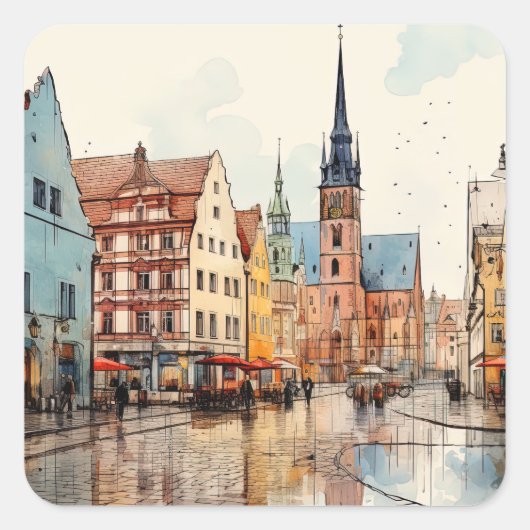 Mooi beschilderd München Vierkante Sticker (Voorkant)