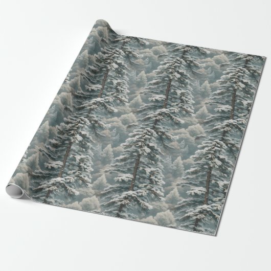 Mooi besneeuwd Scotch Pine Wrapping Paper Cadeaupapier (Uitgerold)