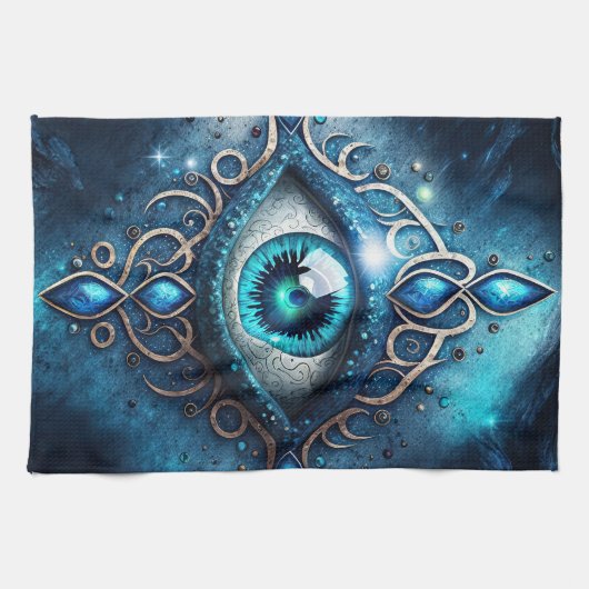 Mooi blauw Alle ogen Oogilluminati Theedoek (Horizontaal)