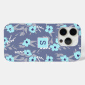 Mooi Blauw Bloemen Patroon Monogram / Initiaal Case-Mate iPhone Case (Achterkant (horizontaal))