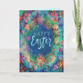 Mooi Blauw Bloemig Inspirivity Gelukkig Pasen  Kaart (Voorkant)