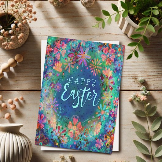 Mooi Blauw Bloemig Inspirivity Gelukkig Pasen  Kaart