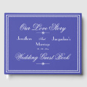 Mooi blauw chique script elegante blauwe bruiloft gastenboek (Voorkant)