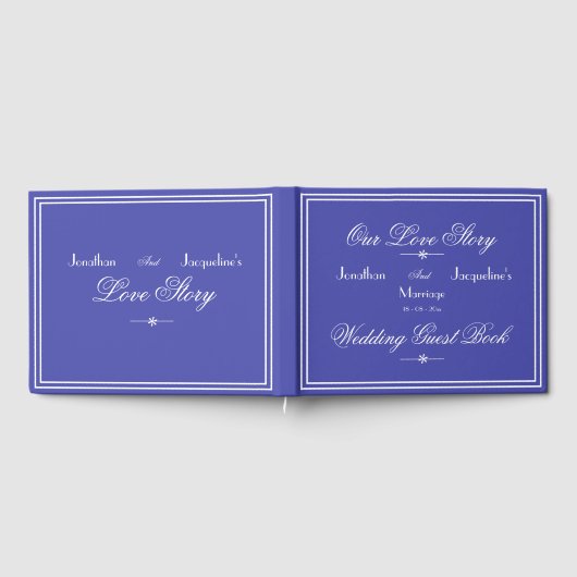 Mooi blauw chique script elegante blauwe bruiloft gastenboek (Volledig)