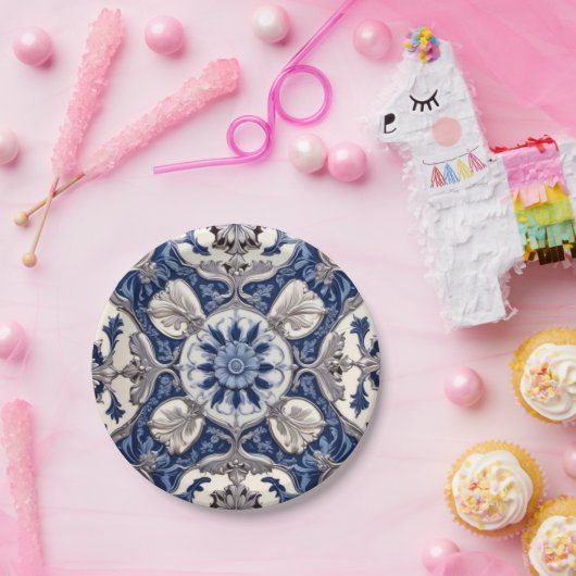 Mooi blauw Delfts uiterlijk papier Bord (Feest)