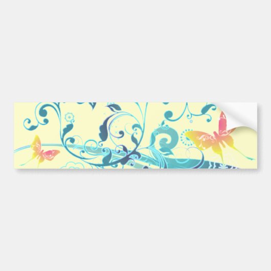 Mooi  blauw design met Butterflies Bumpersticker (Voorkant)