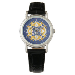 💛 🤍 mooi blauw en geel Azulejos Horloge