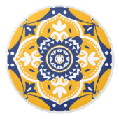 💛 🤍 mooi blauw en geel Azulejos Keramische Knop (Voorkant)