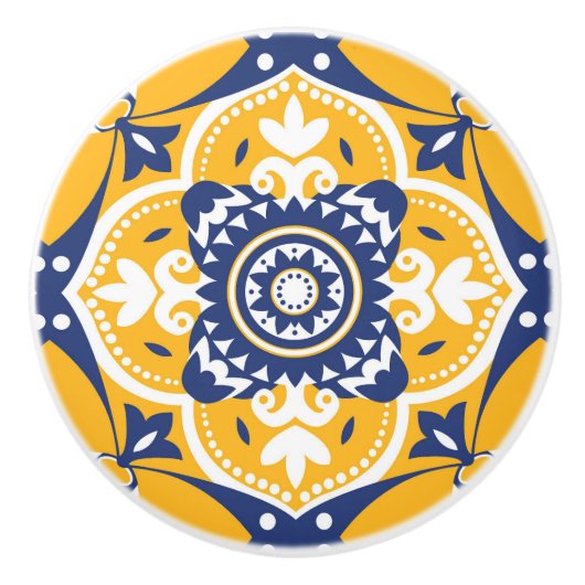 💛 🤍 mooi blauw en geel Azulejos Keramische Knop (Voorkant)