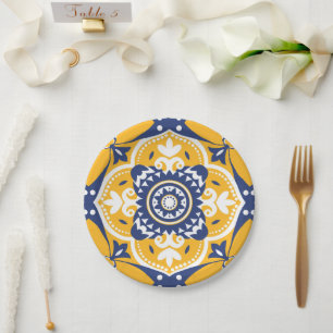💛 🤍 mooi blauw en geel Azulejos Papieren Bordje