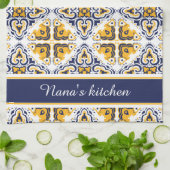 💛 🤍 mooi blauw en geel Azulejos Theedoek (Gevouwen)