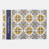 💛 🤍 mooi blauw en geel Azulejos Theedoek (Horizontaal)