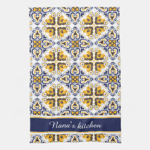 💛 🤍 mooi blauw en geel Azulejos Theedoek