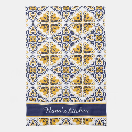 💛 🤍 mooi blauw en geel Azulejos Theedoek (Verticaal)
