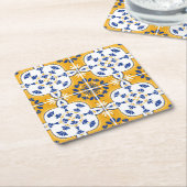 Mooi blauw en geel Portugees Azulejo Kartonnen Onderzetters (Schuin)