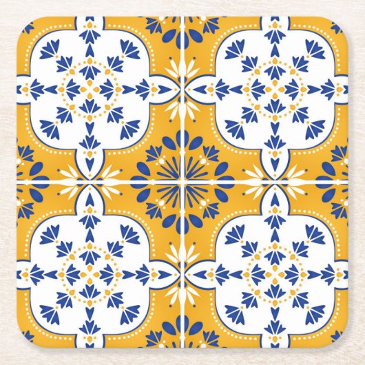 Mooi blauw en geel Portugees Azulejo Kartonnen Onderzetters (Voorkant)