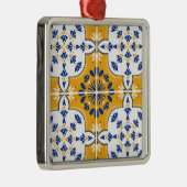 Mooi blauw en geel Portugees Azulejo Metalen Ornament (Rechts)
