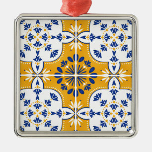 Mooi blauw en geel Portugees Azulejo Metalen Ornament