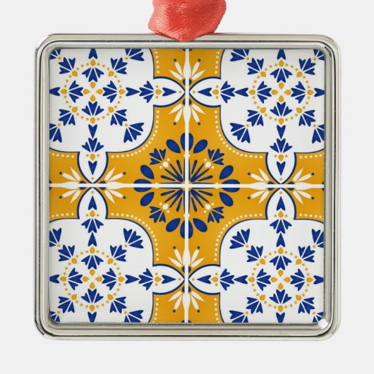 Mooi blauw en geel Portugees Azulejo Metalen Ornament (Voorkant)