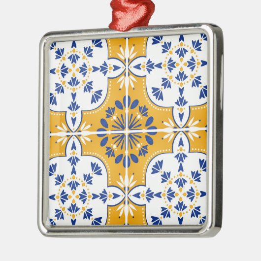 Mooi blauw en geel Portugees Azulejo Metalen Ornament (Links)