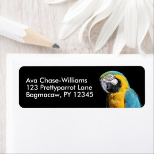 Mooi blauw en Gold Macaw Etiket