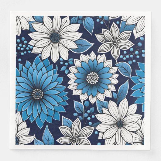 Mooi Blauw en Wit Bloemen Patroon Servet (Voorkant)