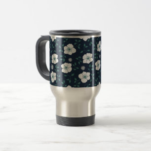 Mooi blauw en wit bloemmotief reisbeker