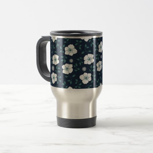 Mooi blauw en wit bloemmotief reisbeker (Voorkant links)