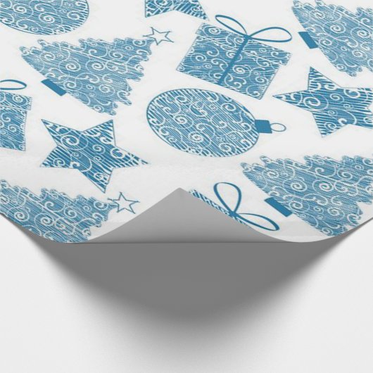 Mooi blauw en wit kerstinpakpapier cadeaupapier (Hoek)