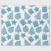 Mooi blauw en wit kerstinpakpapier cadeaupapier (Vlak)