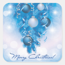 Mooi blauw en wit vrolijk kerstplein vierkante sticker