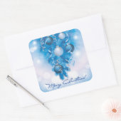 Mooi blauw en wit vrolijk kerstplein vierkante sticker (Envelop)