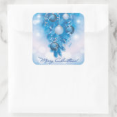 Mooi blauw en wit vrolijk kerstplein vierkante sticker (Tas)