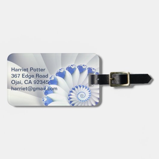 Mooi blauw en wit Zee Shell Fine Fractal Art Bagagelabel (Voorkant horizontaal)