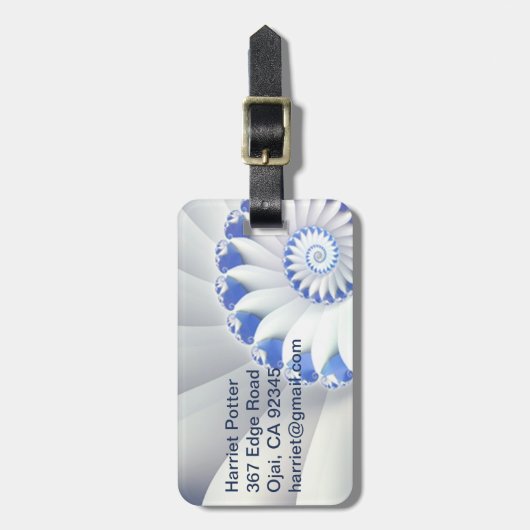 Mooi blauw en wit Zee Shell Fine Fractal Art Bagagelabel (Voorkant verticaal)
