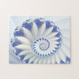 Mooi blauw en wit Zee Shell Fine Fractal Art Legpuzzel
