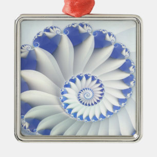Mooi blauw en wit Zee Shell Fine Fractal Art Metalen Ornament