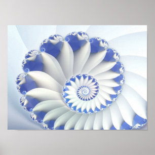 Mooi blauw en wit Zee Shell Fine Fractal Art Poster