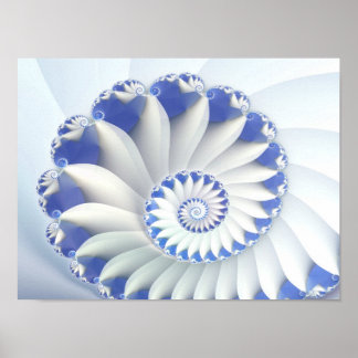 Mooi blauw en wit Zee Shell Fine Fractal Art Poster