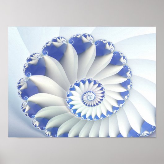 Mooi blauw en wit Zee Shell Fine Fractal Art Poster (Voorkant)