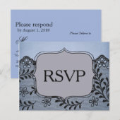 Mooi Blauw en Zwart Faux Lace RSVP Uitnodiging Briefkaart (Voorkant / Achterkant)