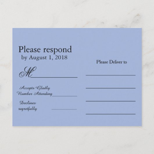 Mooi Blauw en Zwart Faux Lace RSVP Uitnodiging Briefkaart (Achterkant)