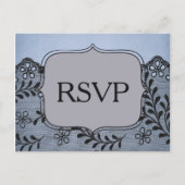 Mooi Blauw en Zwart Faux Lace RSVP Uitnodiging Briefkaart (Voorkant)
