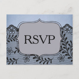 Mooi Blauw en Zwart Faux Lace RSVP Uitnodiging Briefkaart
