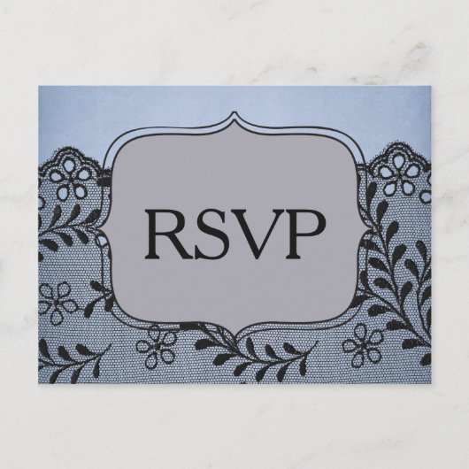 Mooi Blauw en Zwart Faux Lace RSVP Uitnodiging Briefkaart (Voorkant)