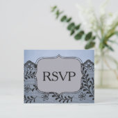 Mooi Blauw en Zwart Faux Lace RSVP Uitnodiging Briefkaart (Staand voorkant)