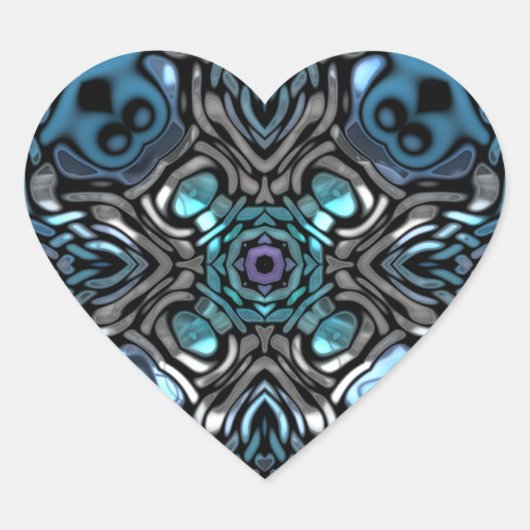 Mooi blauw en zwart inlay ontwerp hart sticker (Voorkant)
