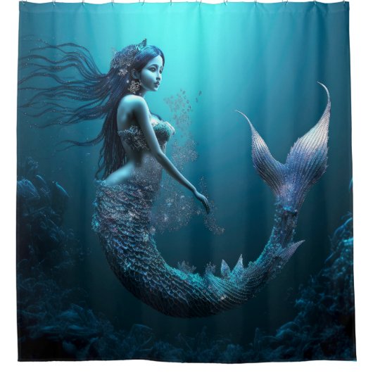 Mooi blauw Fantasy Mermaid Douchegordijn (Voorkant)